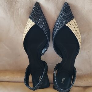 Zara Black and Cream Flats with Elegant Design